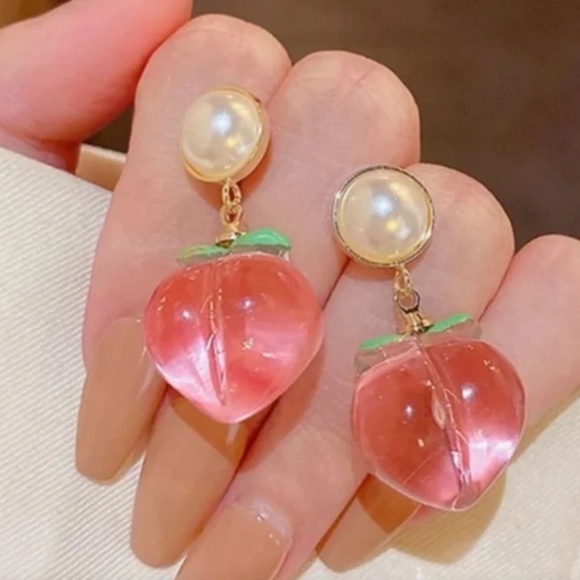 ❤️ FREE Peach Fruit Pearl Faux Chic Art Hip Modern Pop Girly Artsy Earrings - Picture 4 of 5